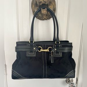 Coach Black Signature Canvas Tote with Gold Hardware